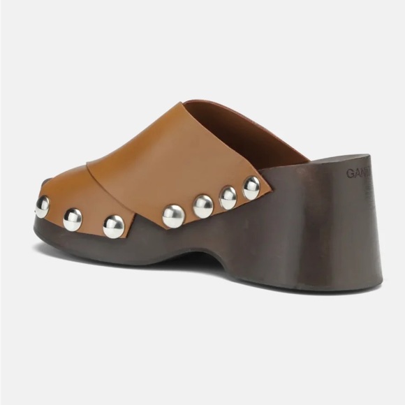 Ganni Brown Open Toe Studded Clog - Leather - Picture 5 of 13